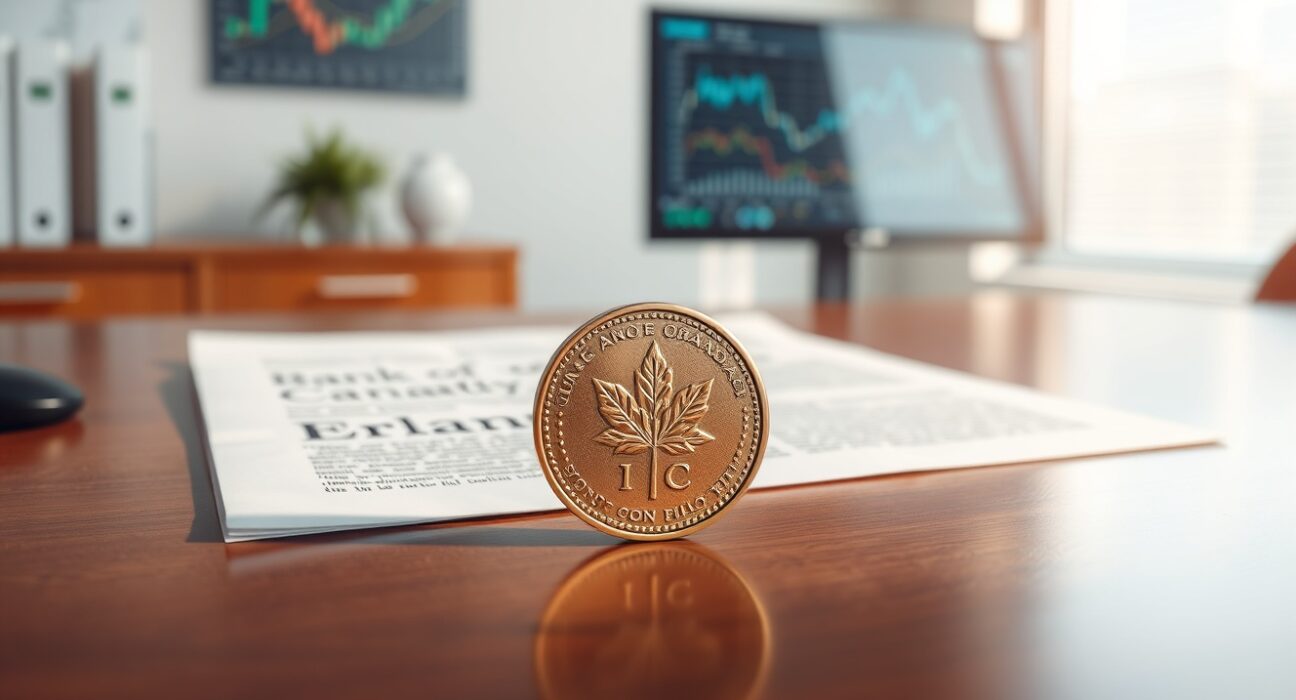 Analysis of Bank of Canada policy and the Canadian dollar's rangebound forecast on a financial desk.