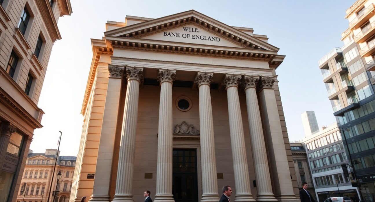 Bank of England building in London representing monetary policy decisions and economic analysis