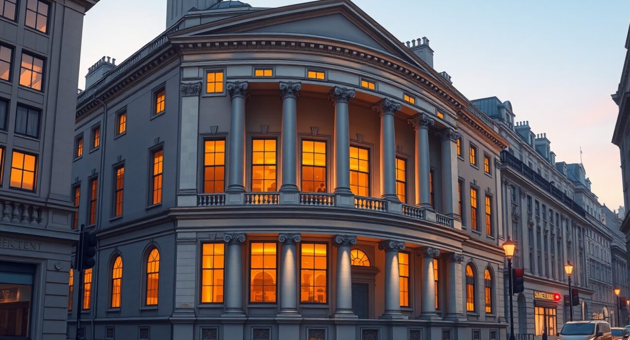 Bank of England building representing hawkish monetary policy supporting the British Pound exchange rate.