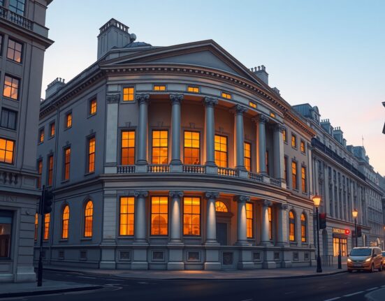 Bank of England building representing hawkish monetary policy supporting the British Pound exchange rate.