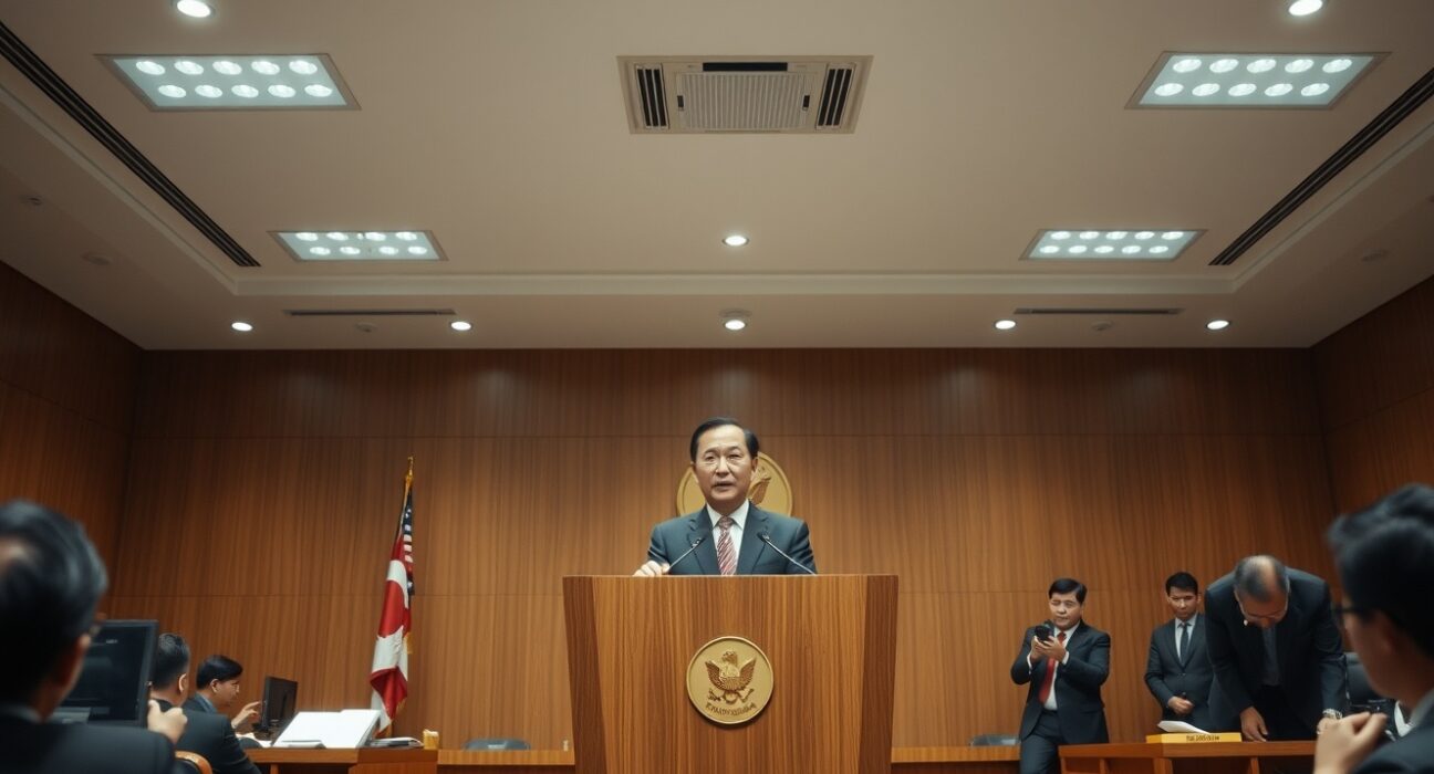 Bank Indonesia governor speaking at a press conference announcing a rate hike decision.
