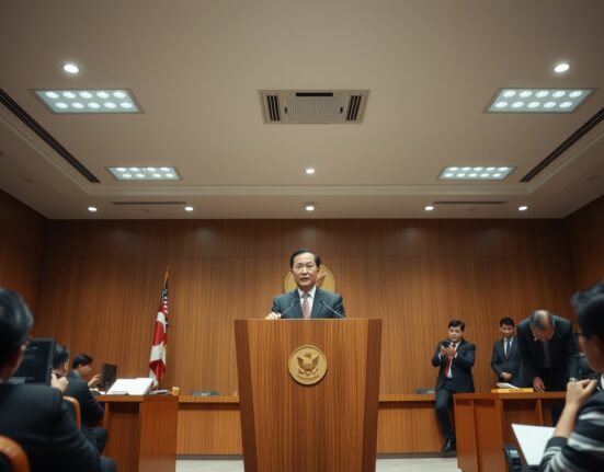 Bank Indonesia governor speaking at a press conference announcing a rate hike decision.