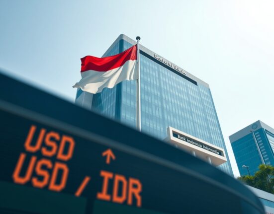 Bank Indonesia headquarters in Jakarta during currency defense policy announcement