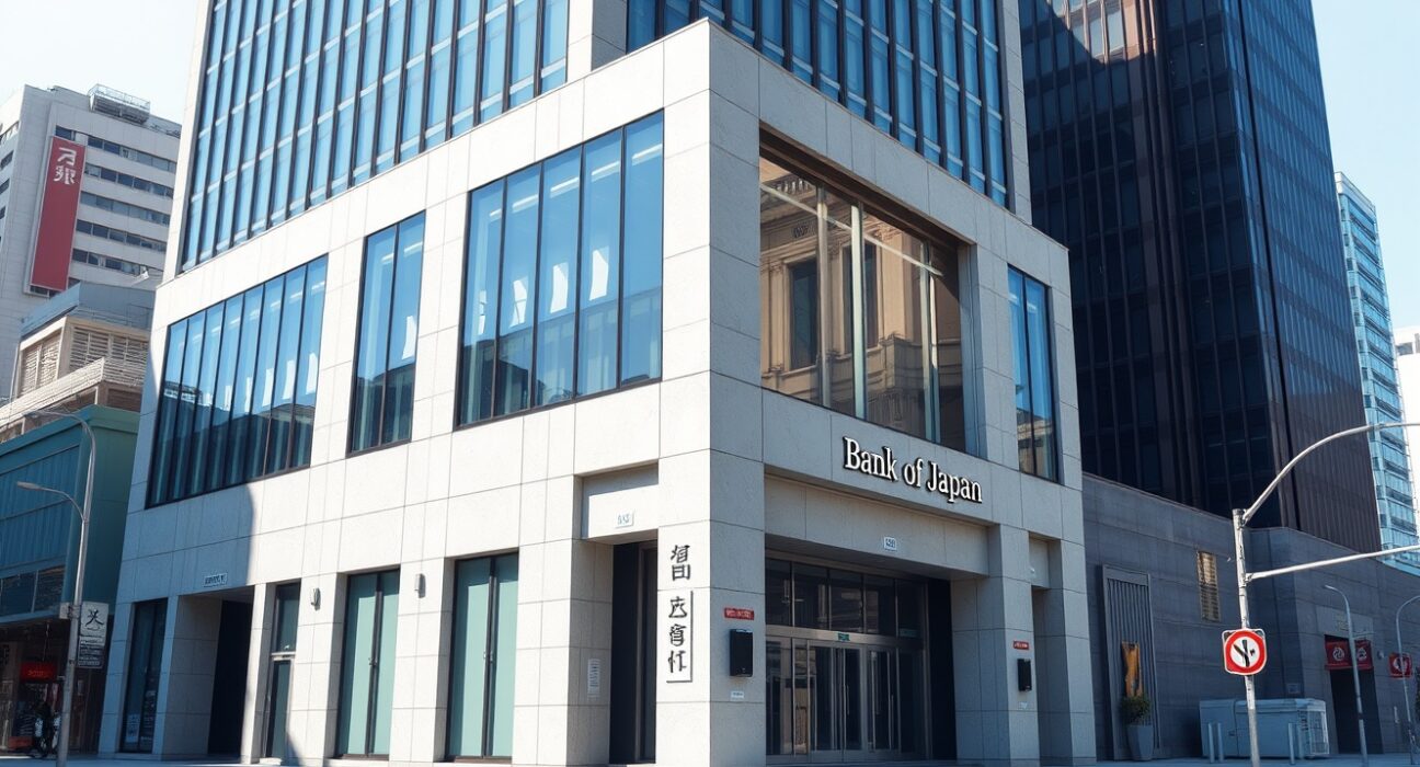 Bank of Japan headquarters building in Tokyo representing monetary policy decisions affecting JPY exchange rates