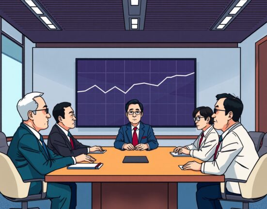Cartoon illustration showing the Bank of Japan maintaining its benchmark interest rate, symbolizing economic stability and careful monetary policy decisions.