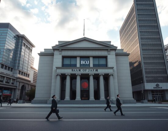 The Bank of Japan headquarters in Tokyo, representing the central bank's decision to hold interest rates steady.