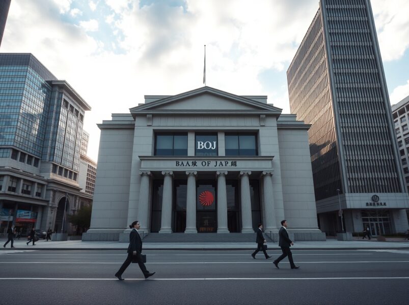 The Bank of Japan headquarters in Tokyo, representing the central bank's decision to hold interest rates steady.