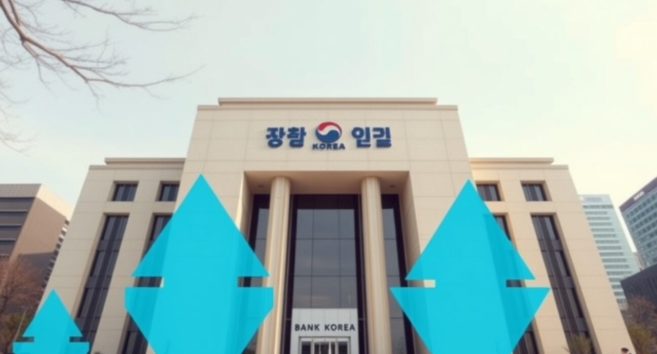Bank of Korea headquarters during currency market intervention as won depreciates against US dollar