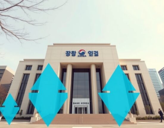 Bank of Korea headquarters during currency market intervention as won depreciates against US dollar