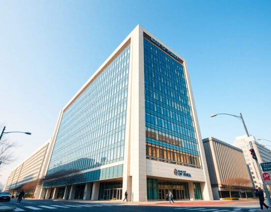 Bank of Korea headquarters representing monetary policy decisions and potential July interest rate hike.