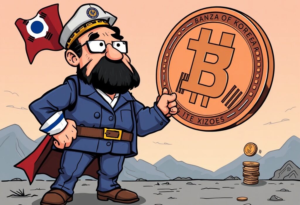 A cartoon illustrating the Bank of Korea labor union's strong opposition to Bank of Korea stablecoins, highlighting the inherent financial risks.