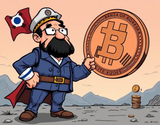 A cartoon illustrating the Bank of Korea labor union's strong opposition to Bank of Korea stablecoins, highlighting the inherent financial risks.