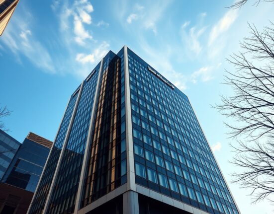 Bank of America headquarters building on a sunny day, representing institutional finance and crypto ETF investments.