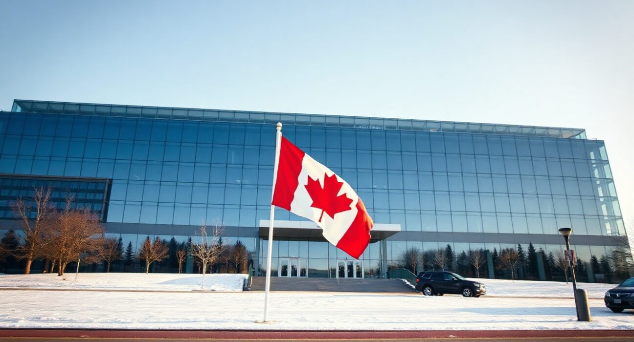 Bank of Canada headquarters building in Ottawa on a clear winter day
