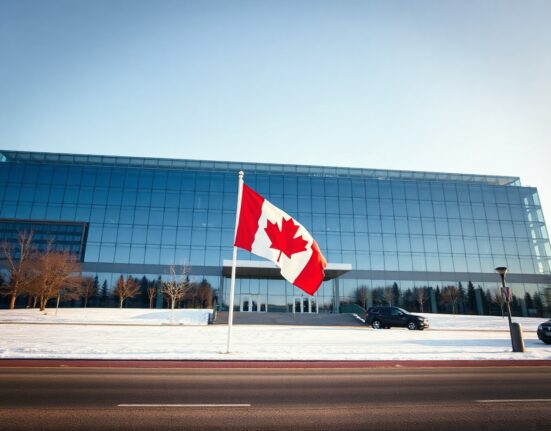 Bank of Canada headquarters building in Ottawa on a clear winter day