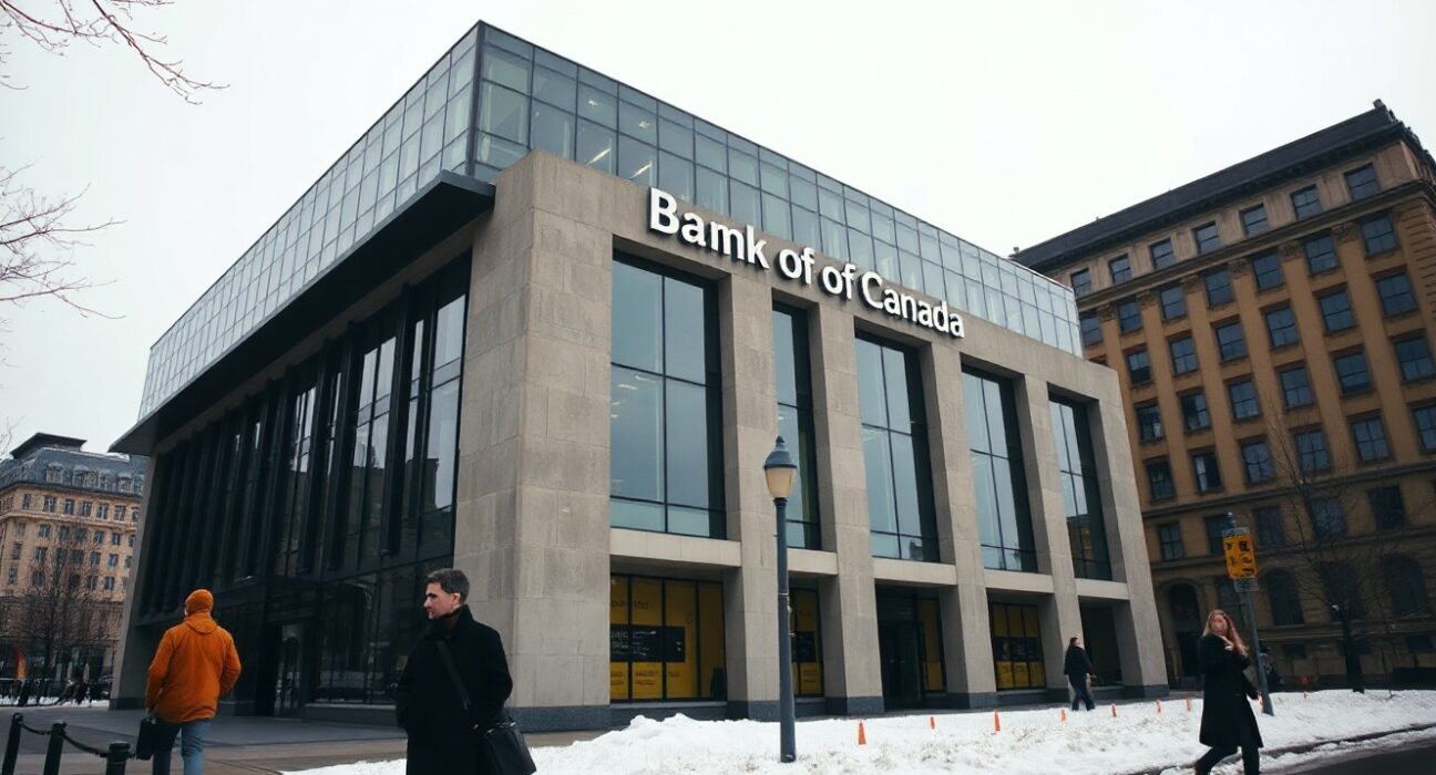 Bank of Canada headquarters building in Ottawa on a cloudy winter day