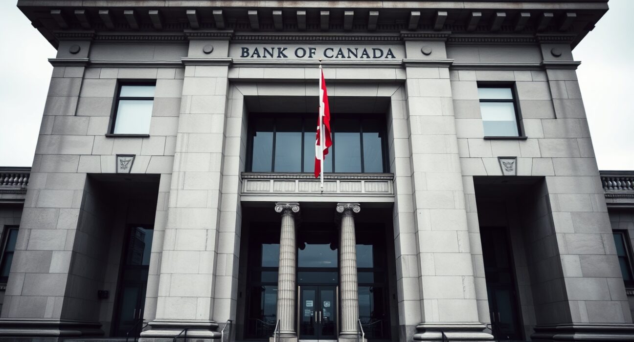 Bank of Canada headquarters building in Ottawa on an overcast day