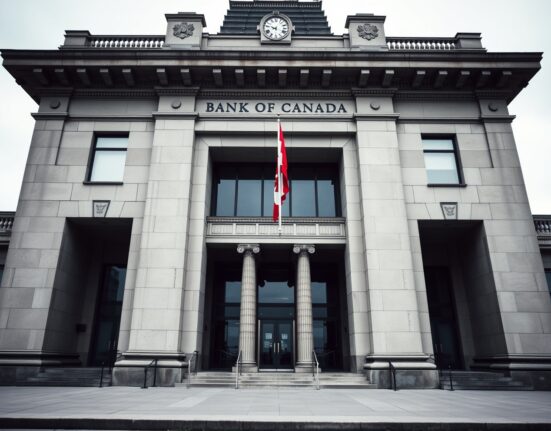 Bank of Canada headquarters building in Ottawa on an overcast day