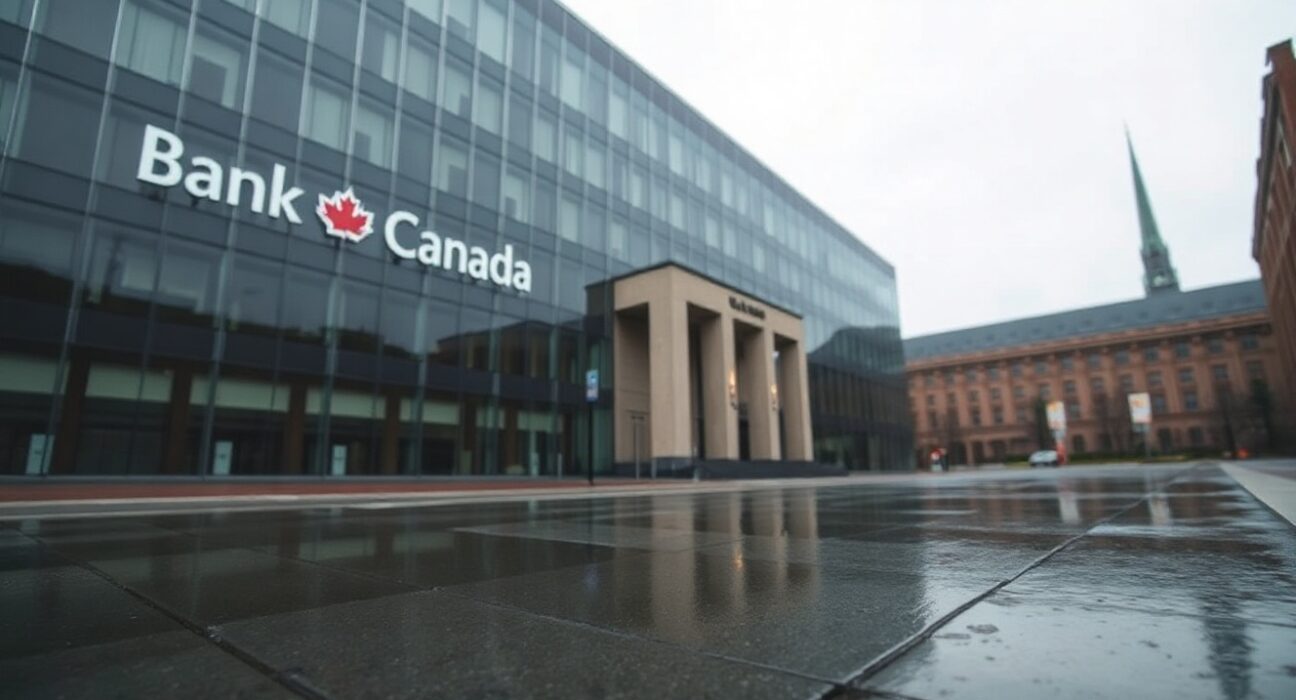 Bank of Canada headquarters building in Ottawa on a cloudy day