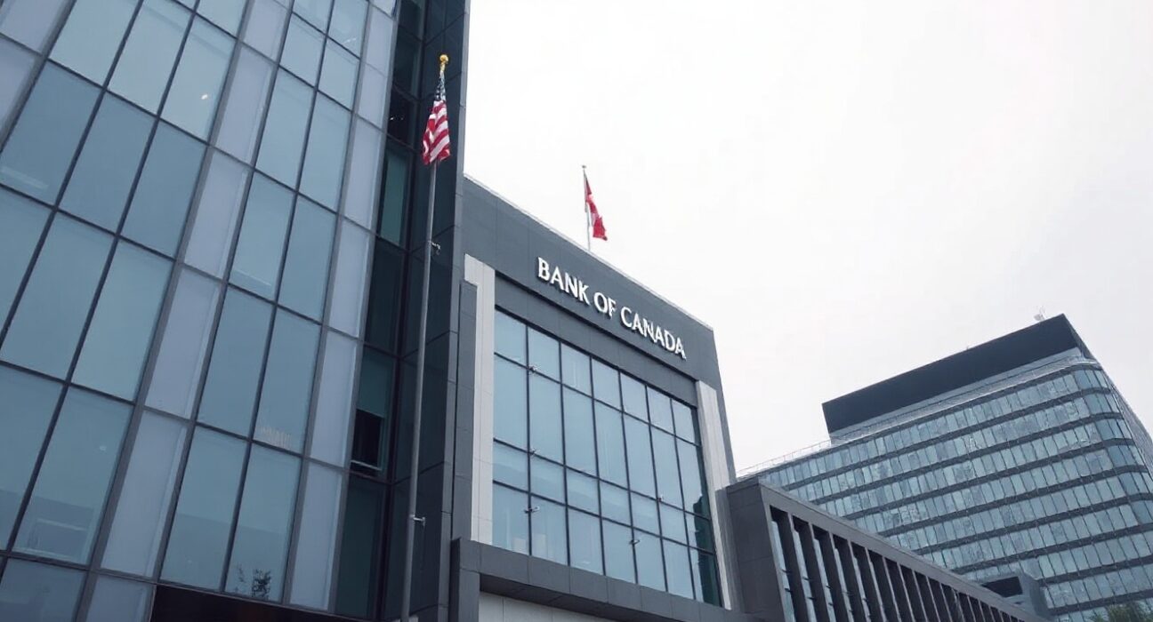 Exterior view of the Bank of Canada headquarters in Ottawa on a cloudy day