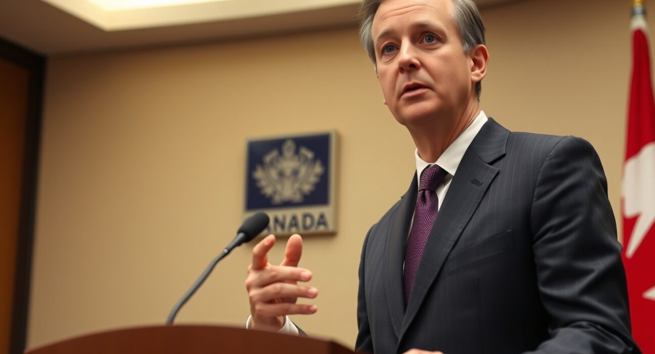 Bank of Canada Governor Tiff Macklem speaking at a press conference about inflation and monetary policy.
