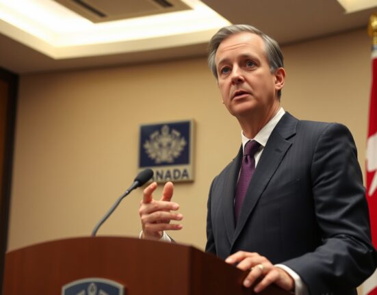 Bank of Canada Governor Tiff Macklem speaking at a press conference about inflation and monetary policy.