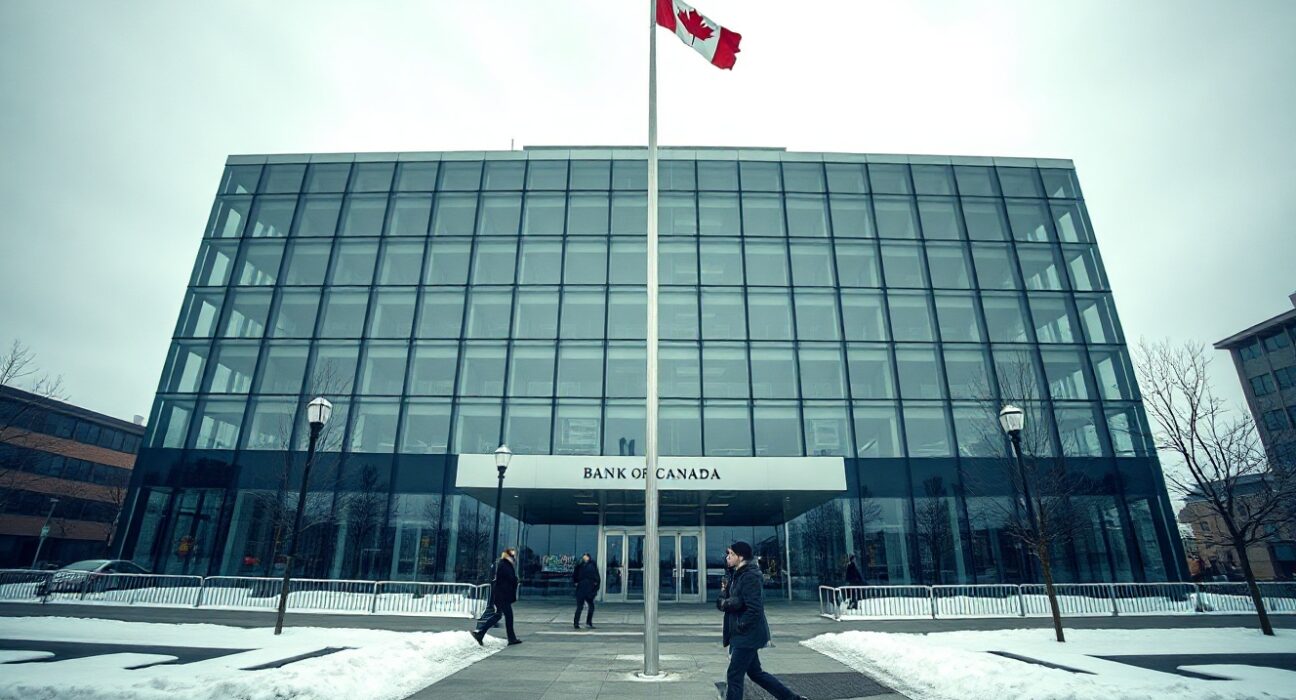 Bank of Canada headquarters in Ottawa on a cloudy winter day
