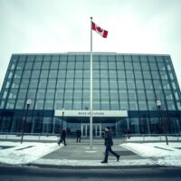 Bank of Canada headquarters in Ottawa on a cloudy winter day