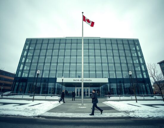 Bank of Canada headquarters in Ottawa on a cloudy winter day