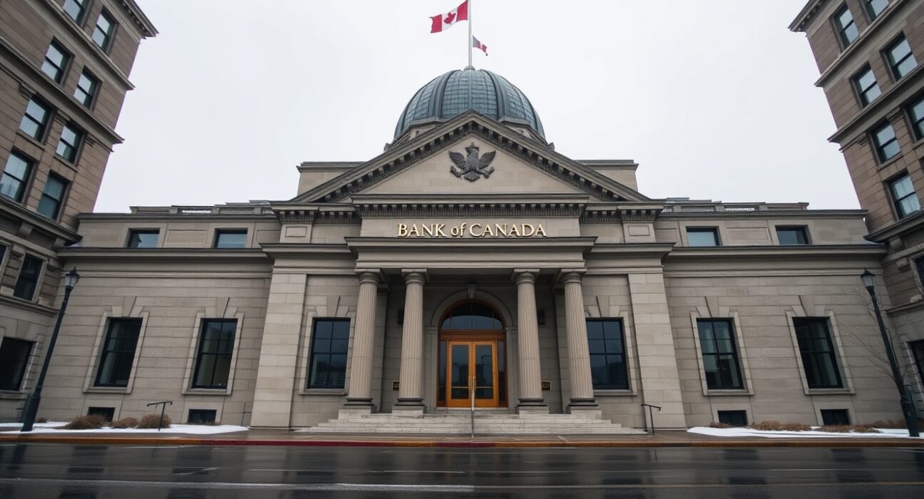 Exterior of the Bank of Canada building in Ottawa on an overcast day.
