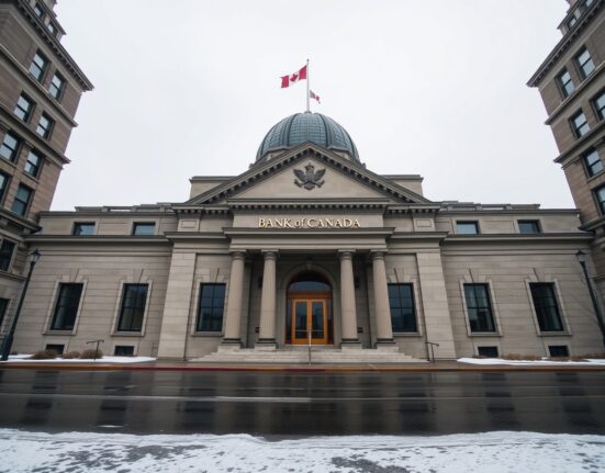 Exterior of the Bank of Canada building in Ottawa on an overcast day.