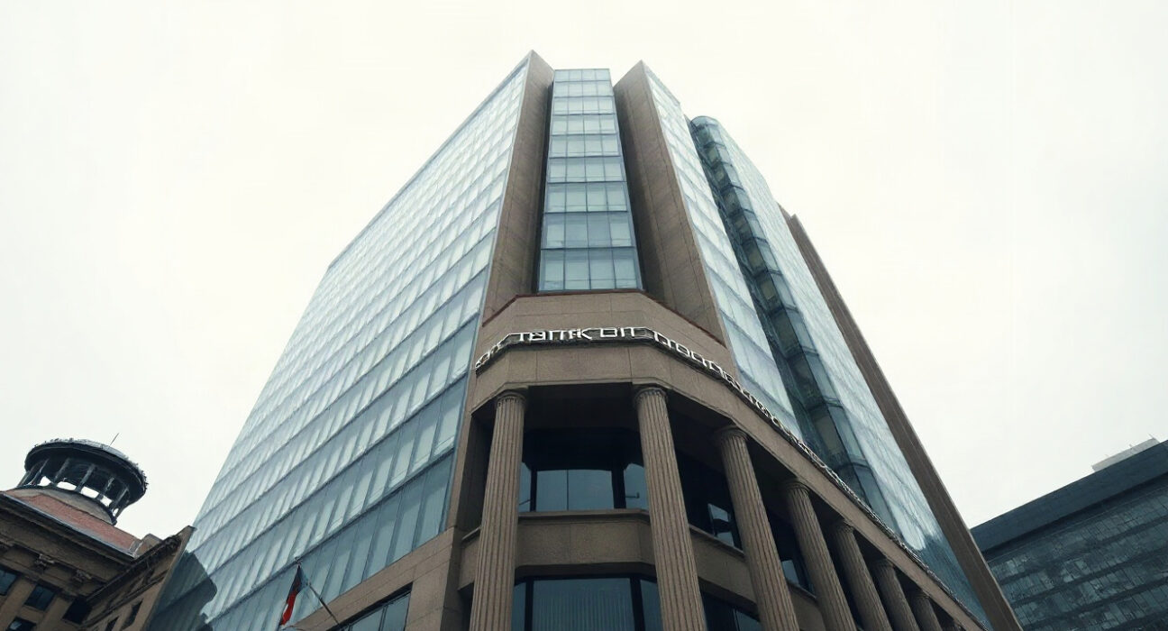 Bank of Canada headquarters building in Ottawa under a cloudy sky.