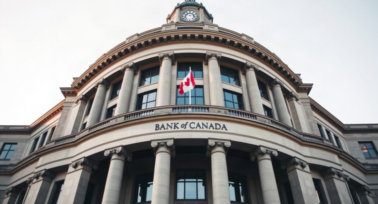 Bank of Canada building in Ottawa under clear sky, symbolizing monetary policy decisions.