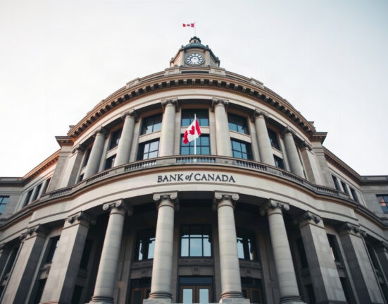 Bank of Canada building in Ottawa under clear sky, symbolizing monetary policy decisions.