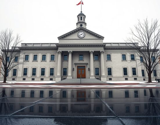 Bank of Canada building in Ottawa with a vigilant stance on steady interest rates, reflecting cautious monetary policy