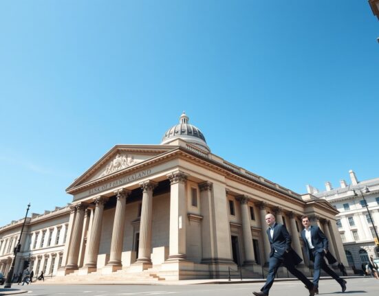 Bank of England building representing monetary policy decisions amid UK labor market conditions