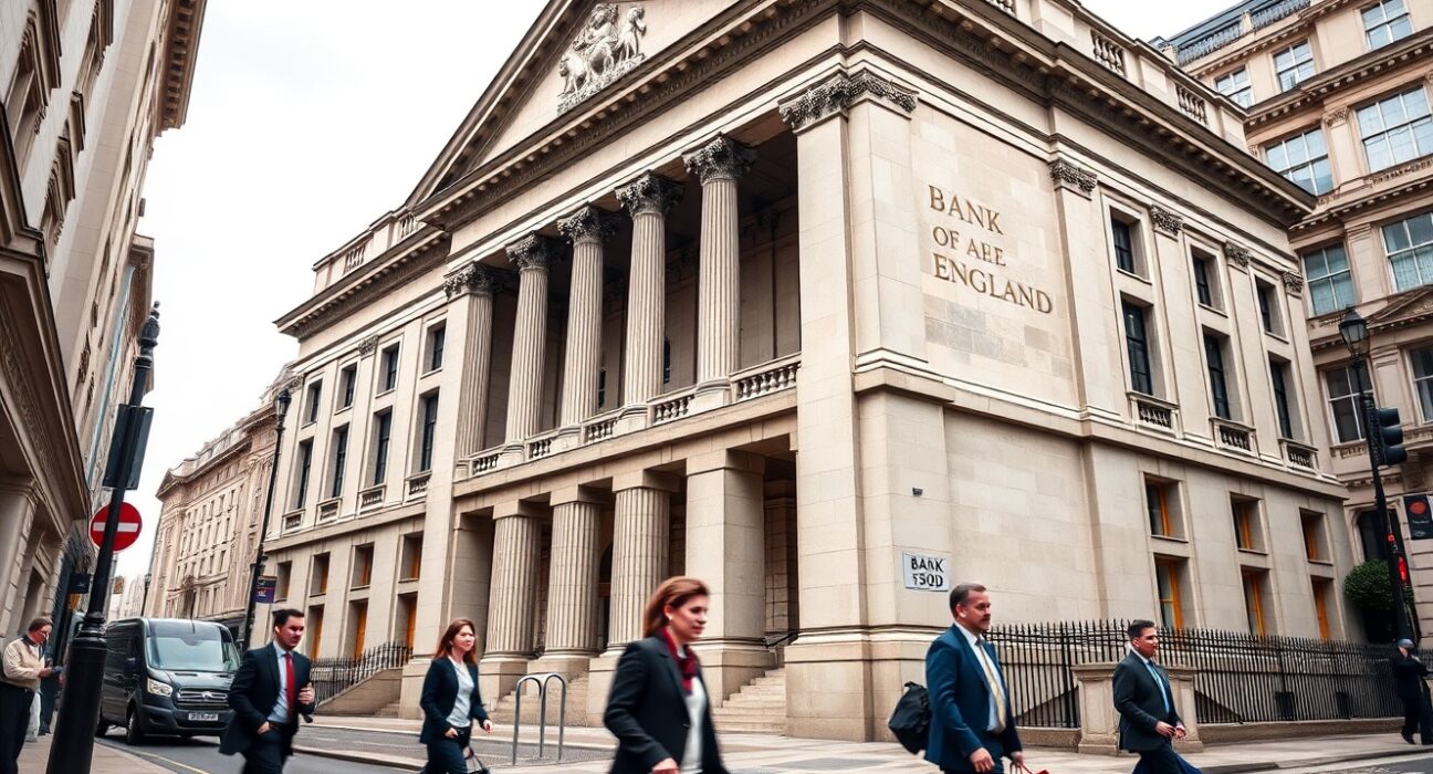 The Bank of England building in London following the decision to maintain the 3.75% bank rate.