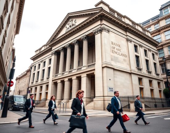 The Bank of England building in London following the decision to maintain the 3.75% bank rate.
