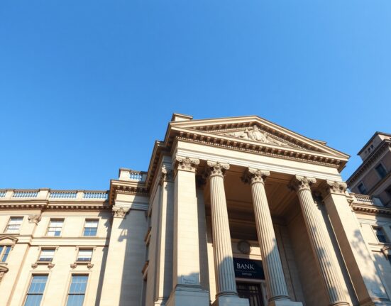Bank of England building representing monetary policy decision as inflation remains above target
