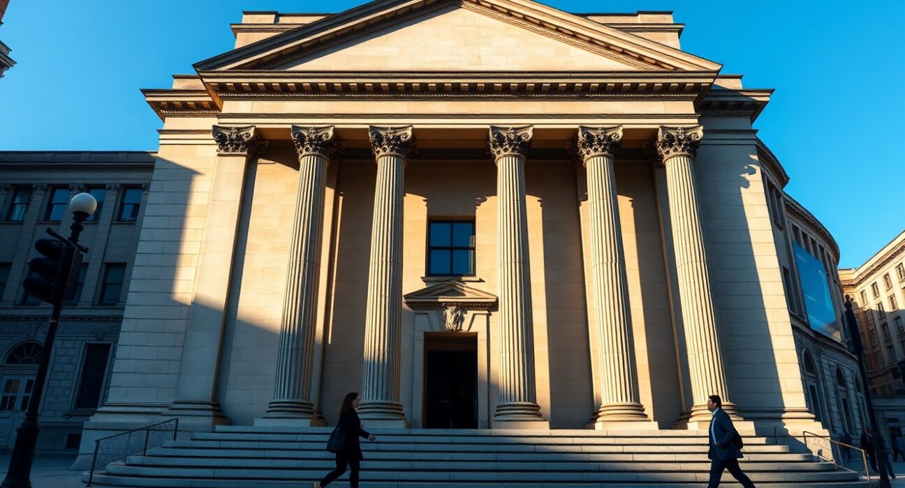 Bank of England building in London representing monetary policy decisions amid softening economic data