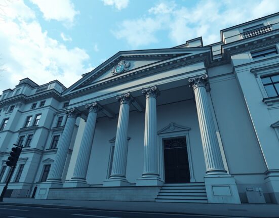 Exterior of the Bank of England building on a cloudy winter day