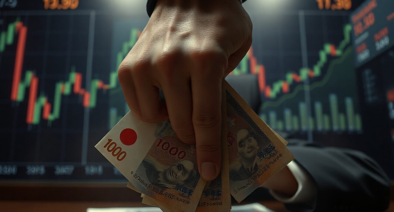Japanese yen banknotes with a central bank official's hand, symbolizing limited policy effectiveness