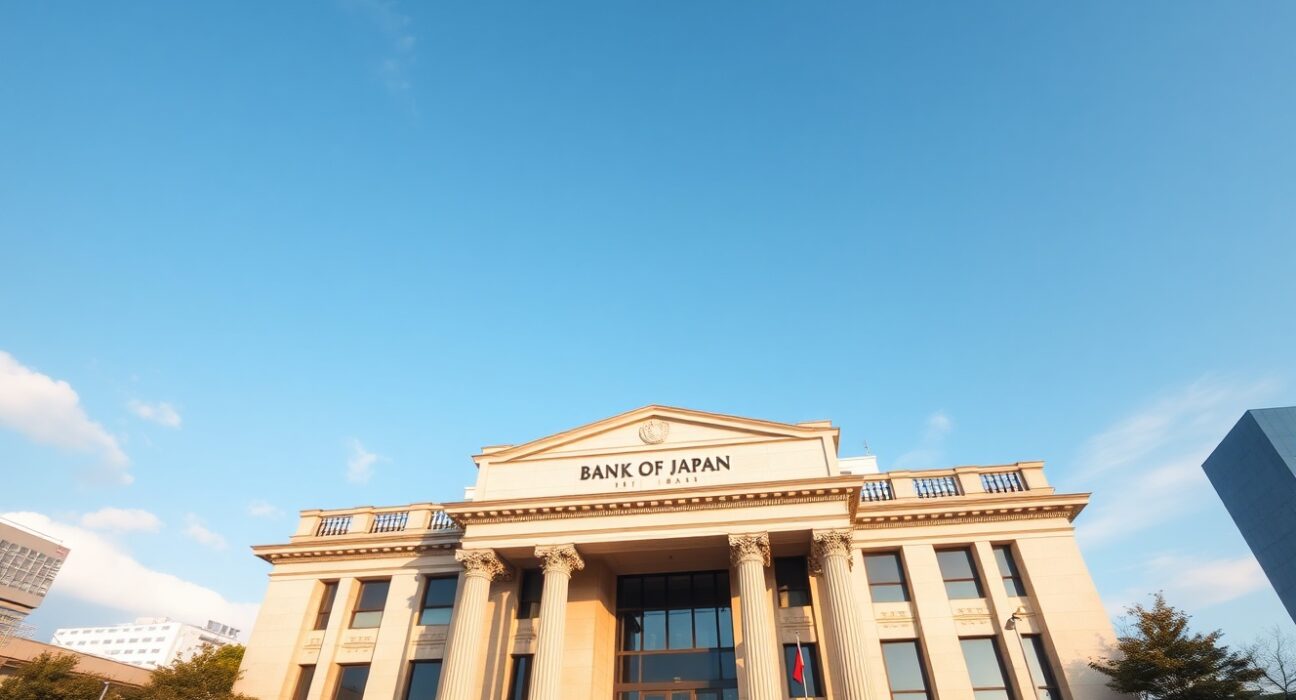 Bank of Japan headquarters building in Tokyo, Japan, on a clear day.
