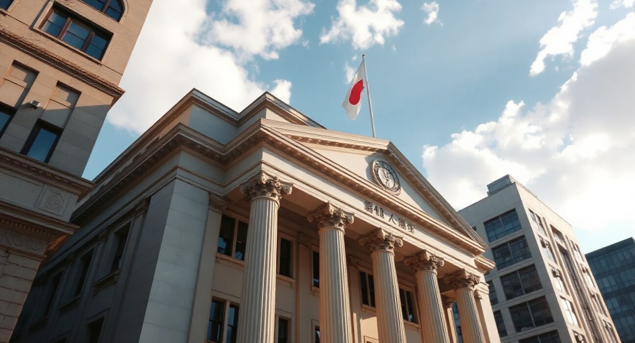 Bank of Japan headquarters in Tokyo, Nihonbashi, on a clear day.