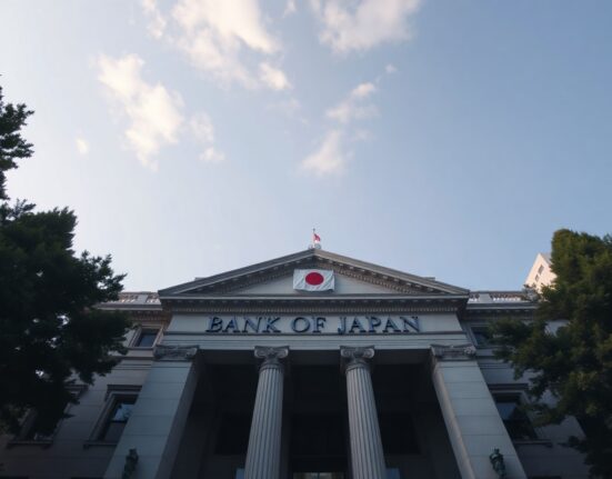 Bank of Japan headquarters building in Tokyo on a clear day, symbolizing the central bank's monetary policy decision.