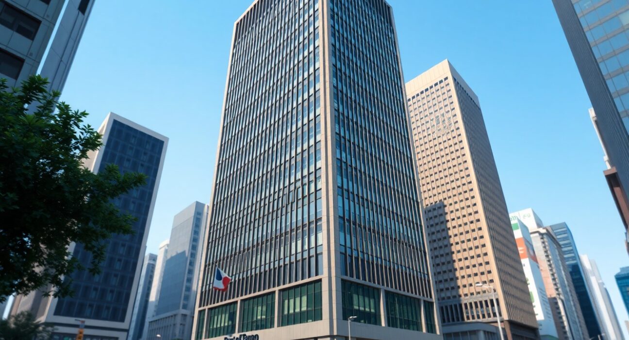 The Bank of Japan headquarters as markets anticipate a historic interest rate policy shift.