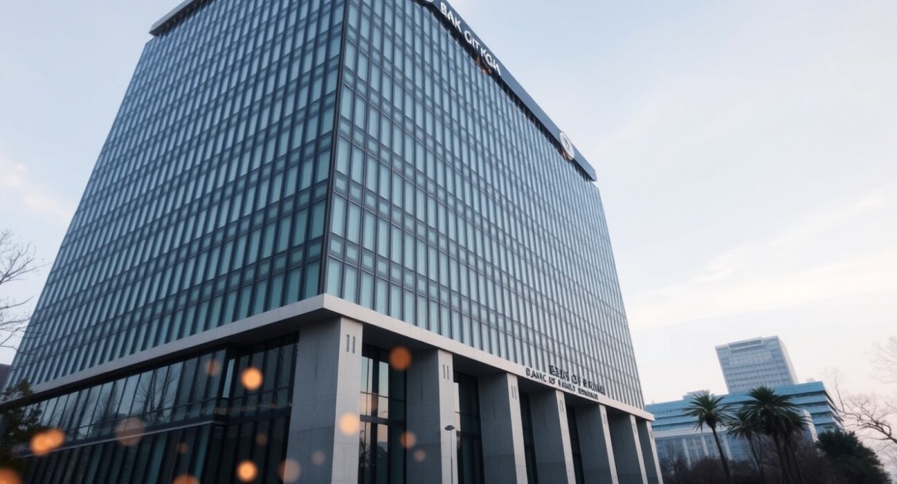Exterior view of the Bank of Korea headquarters in Seoul, symbolizing its digital currency policy shift.