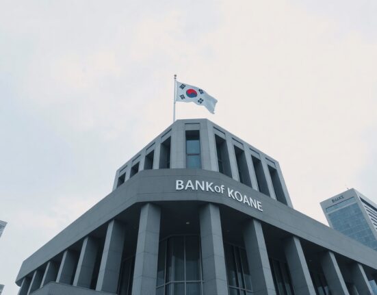 Bank of Korea headquarters building in Seoul on a clear day, representing central bank digital currency policy.