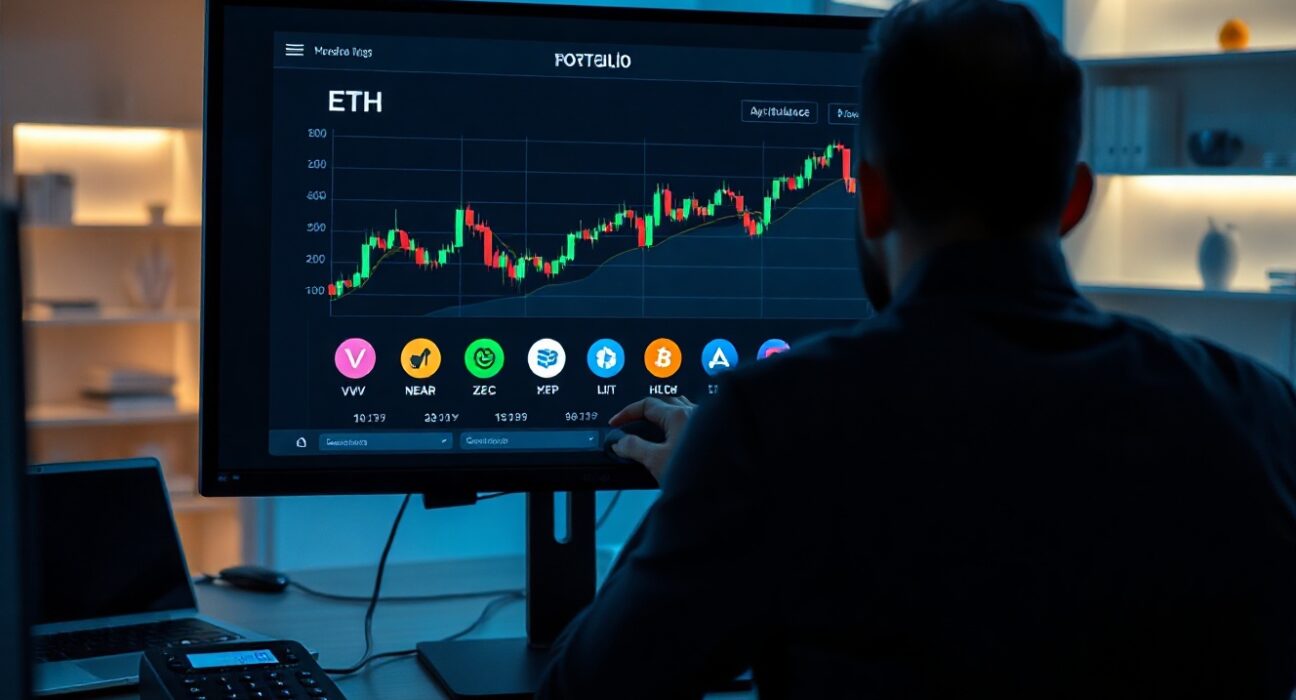David Hoffman crypto portfolio change from ETH to VVV NEAR ZEC HYPE LIT on a trading monitor