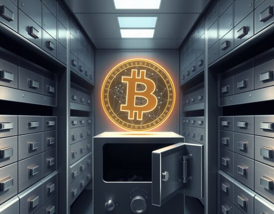 Digital deposit token in a bank vault representing the future of blockchain-based payments and on-chain cash.